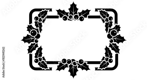 Minimalist holly leaf and berry frame design, festive decoration and winter holiday theme