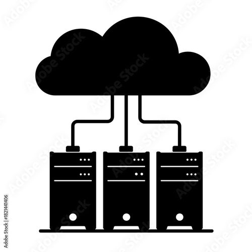 Silhouette of server hub connected to cloud, data storage and VPN technology