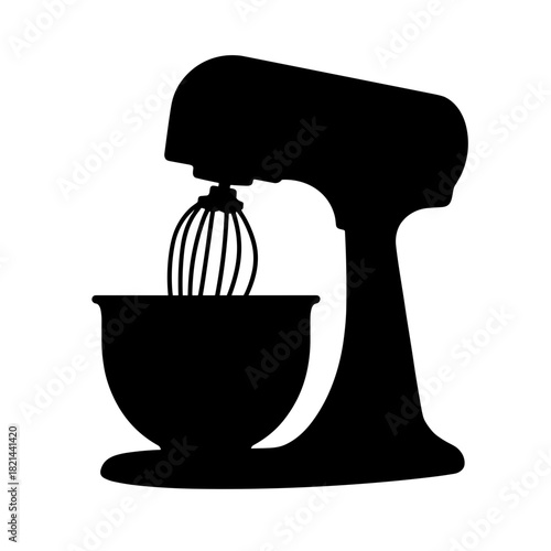 Silhouette of electric mixer with bowl and beaters, kitchen appliance and baking preparation