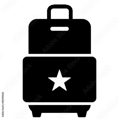 Silhouette of luggage tag with star symbol, VIP travel and elite rewards in black and white