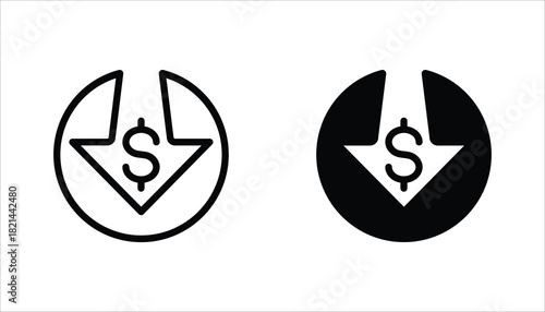 Cost reduction icon set. Price lower arrow. Vector illustration for web design. Isolated on white background.