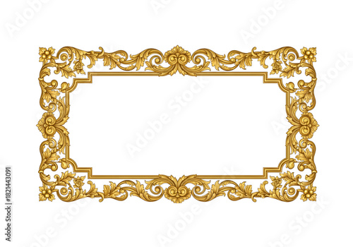 Gold Baroque Scrollwork Border PNG on Transparent Background