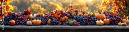 Autumn harvest bounty on rustic table