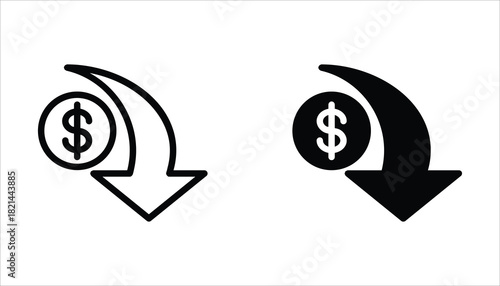 Cost reduction icon set. Dollar Down Icon. Vector illustration for web design. Isolated on white background.