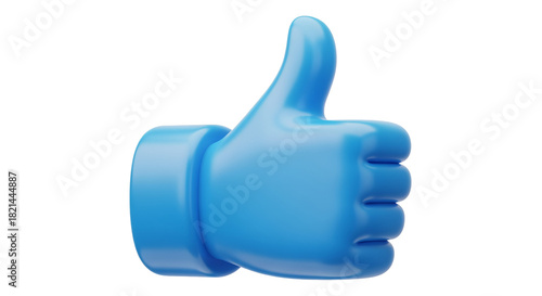 Glossy blue 3d hand gesture showing approval isolated on transparent background