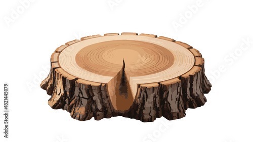 Realistic Illustration of a Tree Stump with Visible Rings and Bark on a White Background wood