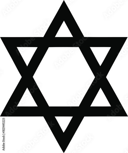 Black star of david geometric symbol isolated on white background, ancient symbol of judaism and israel isolated on white background, Vector, illustration