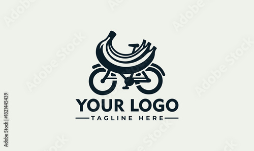 Vector logo illustration of bananas on a bicycle for healthy food delivery