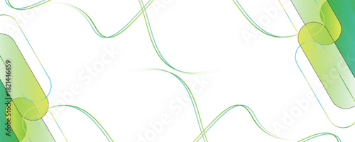 Abstract design with white glowing wavy geometric lines with green eco background. Modern minimal trendy lines pattern. eps10