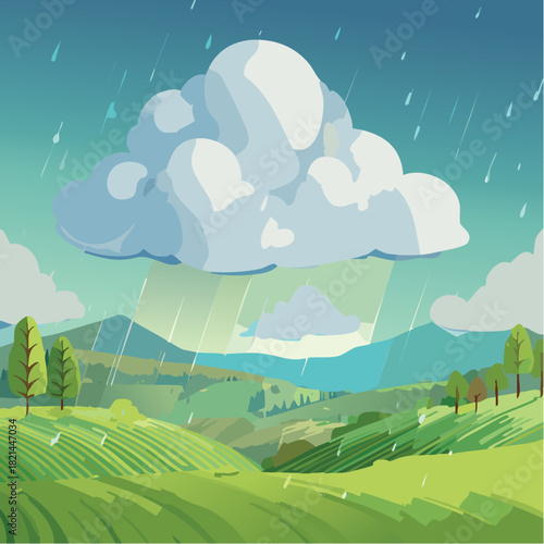 sky, landscape, grass, vector, nature, summer