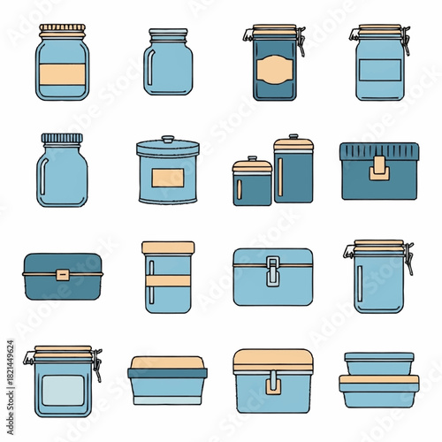 Collection of Various Blue Storage Containers and Jars.