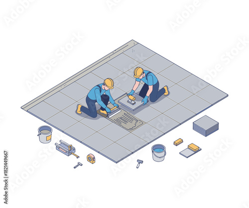 Isometric tile installation with grout application
