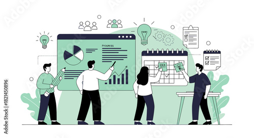 Dynamic team brainstorming innovative ideas and planning project milestones for business growth in a modern and collaborative workspace