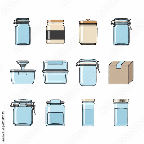 Collection of Various Jars and Containers for Storage.