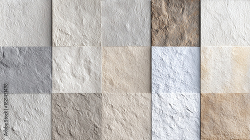 A close-up shot of a textured stone wall. The arrangement of the wall is in a grid pattern and the lighting highlights the intricate details of the natural stone