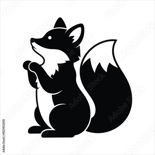 Stylized black and white illustration of a charming fox standing upright, capturing a moment of curiosity and wild grace