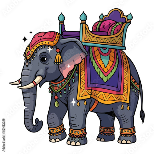 Beautifully decorated Indian ceremonial elephant vector cartoon illustration