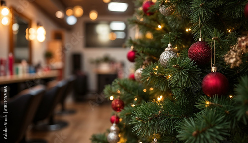 Festive Christmas tree in hair salon