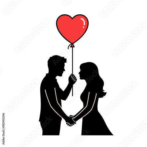 Couple holding heart-shaped balloon, romance and relationship concept