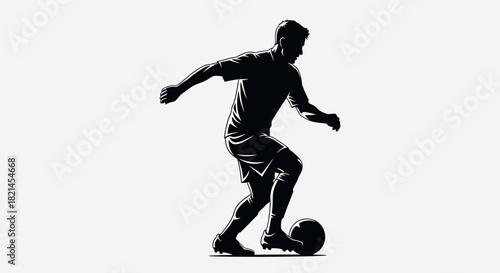 Silhouette of a soccer player dribbling the ball, showcasing dynamic movement and athletic prowess.