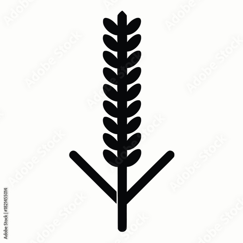 Stylized wheat stalk symbol icon with abstract downward pointing shape, black on white background isolated on white background, Vector, illustration