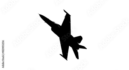 Black silhouette of a modern military fighter jet aircraft in a steep climb, isolated on a white background.