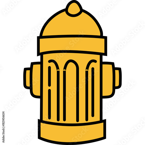 Bright Yellow Fire Hydrant with Black Outline Isolated on Transparent Background Simple Illustration
