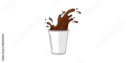 Vector illustration of splashing coffee or hot chocolate spilling from a paper cup