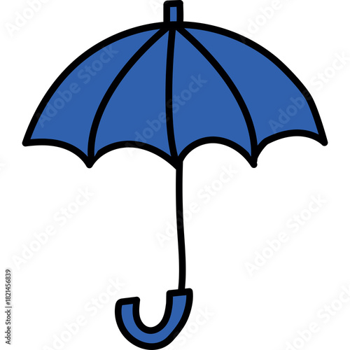 A Simple Blue Umbrella with a Curved Handle on a Transparent Background for Weather Protection and Personal Accessories
