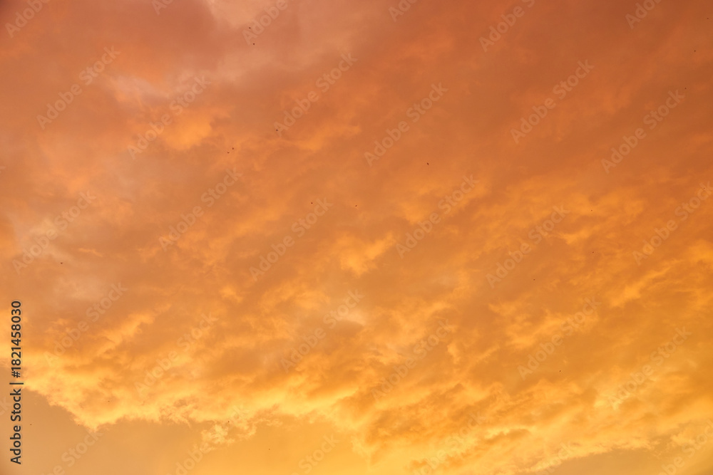 Obraz premium A dramatic fiery golden sky at sunset.