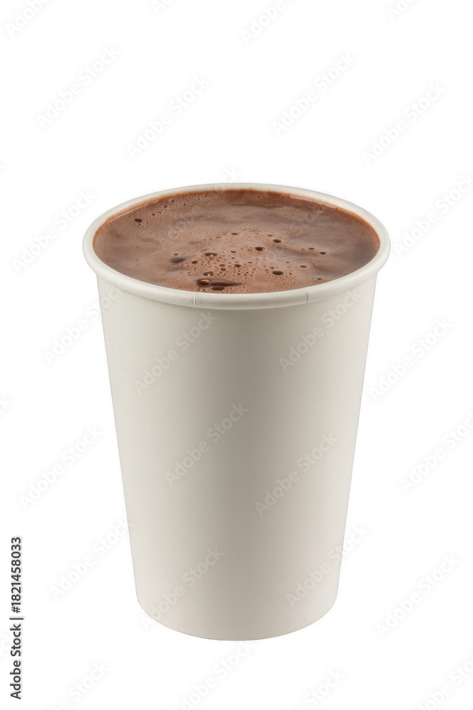Obraz premium White paper cup filled with frothy hot chocolate isolated on a transparent background