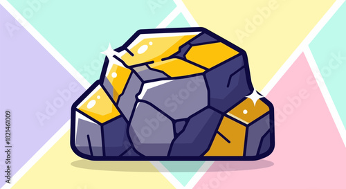 Illustration of a gold ore rock with shiny yellow veins.