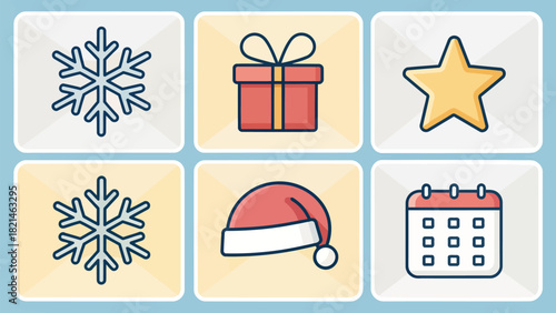 Festive holiday icons for Christmas and winter celebrations, perfect for seasonal designs and joyful promotions