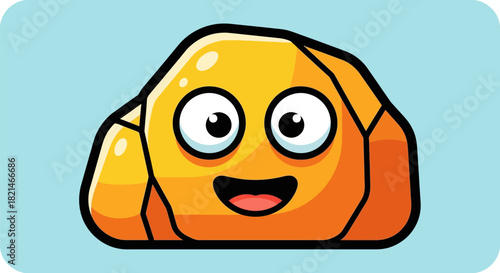 Cute Cartoon Gold Nugget Character with Happy Expression.