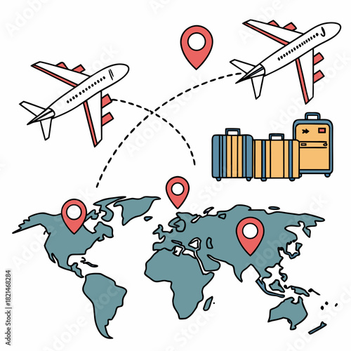 Global Travel Routes and International Flight Concept Vector