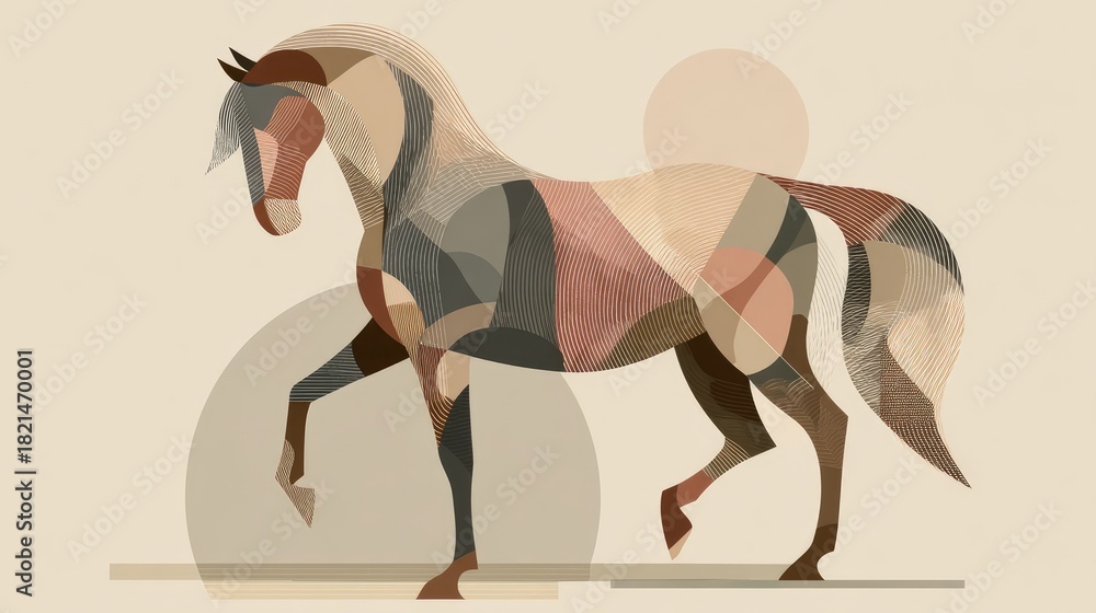 Obraz premium Abstract geometric horse illustration with earthy tones and modern design