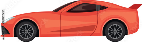 A red sports car with a black stripe on the side