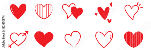Doodle love heart. Loving cute hand drawn sketched hearts, doodle valentine heart shape drawing elements for greeting cards and valentines day design vector. 