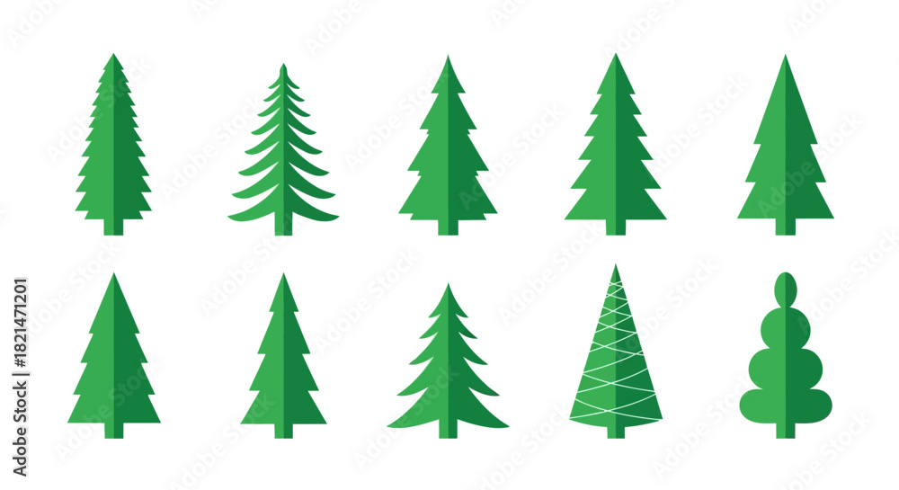 Fototapeta premium Set of Stylized Pine Tree Icons with Decorative Variations