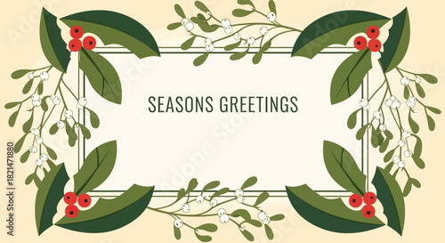 Season’s Greetings Holiday Card with Botanical Border