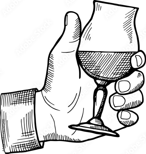 A hand holding a wine glass