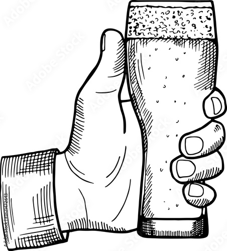 A hand holding a glass of beer