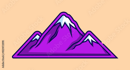 Purple mountain range with snow caps against a neutral background.