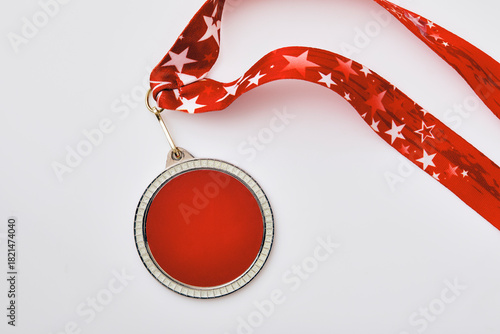 Blank red medal and ribbon with stars