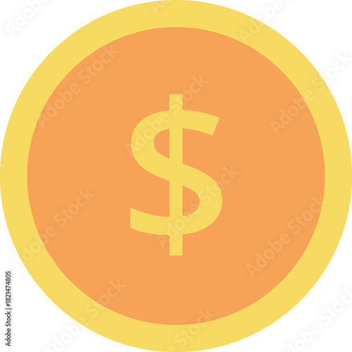 A yellow coin with a dollar sign on it