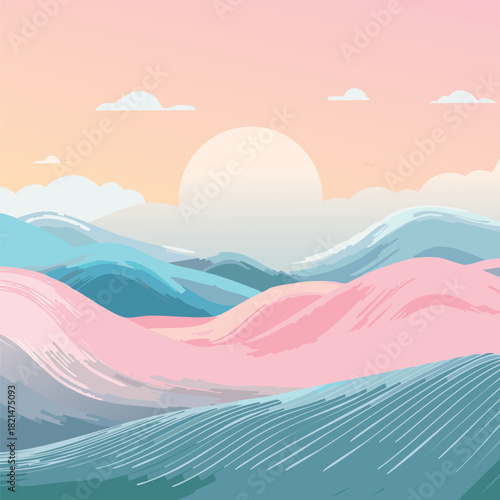 sea, sky, mountain, landscape, vector