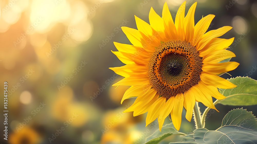 Fototapeta premium Sunflower in full bloom under the sunlight with bright yellow petals