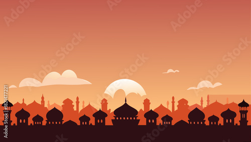 Silhouette of mosque at sunset with clouds above