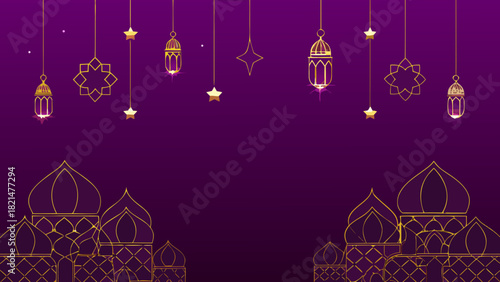 Decorative islamic design with lanterns and mosque domes