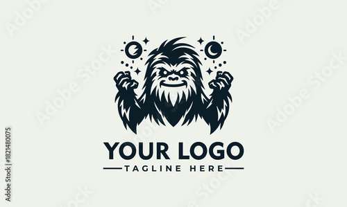 Vector logo illustration of a bigfoot with sun and moon for your logo.